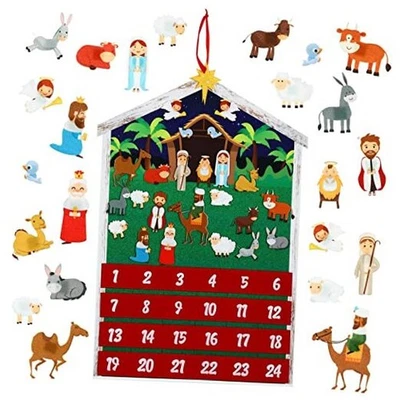  Calendario de Adviento Fieltro Navidad Belén Adviento Colgante de Pared Artesanía Clásico Foto 1 de 4