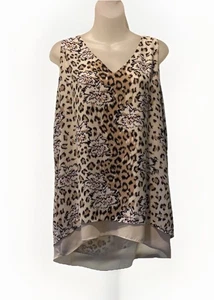 NEW Philosophy Leopard Rose Sleeveless Hi/Low 2-Ply Lined Tunic Blouse Sz. L NWT - Picture 1 of 10