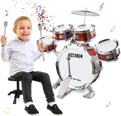 M ZIMOON Toddler Drum Kit 9-Piece Kids Drum Set with Stool, Cymbal & Pedal