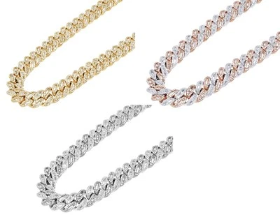 Collar Baguette 8 4/5 CT Diamante Real Miami Cubano 8MM 16"-24" Oro 10K Foto 1 de 4