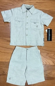 VTG Rocawear Linen Shirt & Shorts Set Boys Beige Size 3T 90s Y2K Streetwear - Picture 1 of 12