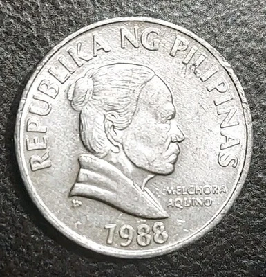 1988 Philippines 5 Sentimos Coin Melchora Aquino Waling orchid Flower KM 239 - Image 1 of 3