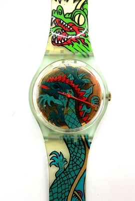 NUEVO Reloj Swatch GREEN DRAGON GG135 con Estuche y Papeles 1995 por NOS Caballeros Foto 1 de 4