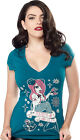 130491 Teal Blue Maiden of the Sea V-Neck Sourpuss Shirt Top Mermaid Small S 