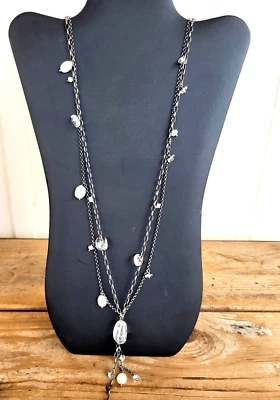 Collar de borla de ley oscura Silpada retirada con cristales de roca y perlas - 35" Foto 1 de 4