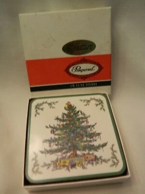 NOS SET OF 6 VTG.  SPODE SIGNATURE PIMPERNEL CHRISTMAS HOLIDAY COASTERS ENGLAND  - Image 1 of 4