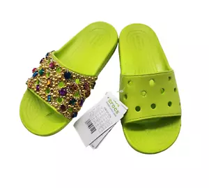 CROCS Zoccoli Classici Slides Scarpe Taglia 7 Verde 1 Decorato con Perlina NUOVO - Foto 1 di 6
