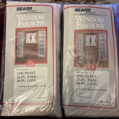LOT O’2 VTG Sears Window Fashions Double Rod Pocket 21" W X 36”L Antique White - Image 1 of 4