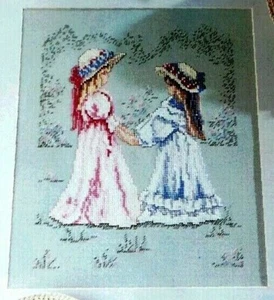 Cappello vestito vittoriano modello punto croce MIGLIORE DEGLI AMICI amicizia ragazze fiore - Foto 1 di 6