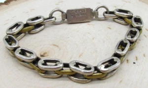 Vintage Taxco Mexico TF-62 925 Sterling Silver Dual Tone Chain Link Bracelet - Picture 1 of 8