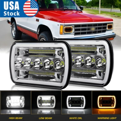 Пара светодиодных фар DOT 7x6 дюймов Hi/Lo Halo H4 подходят для Chevy S10 Blazer 1982-1993 - Изображение 1 из 4