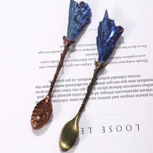 Vintage Coffee Tea Spoon Titanium Blue Tourmaline Crystal Head Spoon Kitchen - Picture 1 of 13