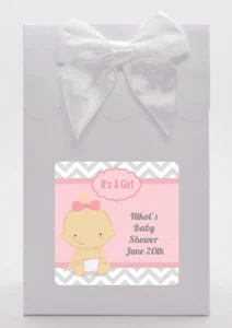 It's a Girl Chevron - Personalized Baby Shower Goodie Bags - Set of 12 - Picture 1 of 5