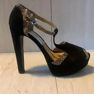 Michael Kors Women's Black Slip On Ankle Strap Open Toe Snakeskin Details Heels - Picture 1 of 12