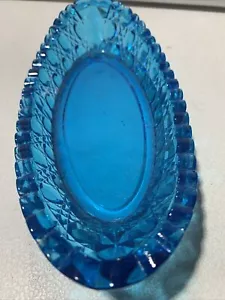 VINTAGE ~ BLUE OVAL RELISH/CELERY DISH ~ RUSSIAN PATTERN AMERICAN CUT GLASS - Picture 1 of 6
