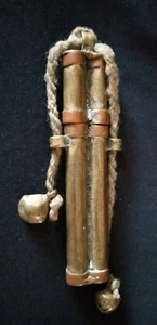 Antique Tibetan Brass Twin Cylinder Needle Case c1800 4.5" RARE - Picture 1 of 6