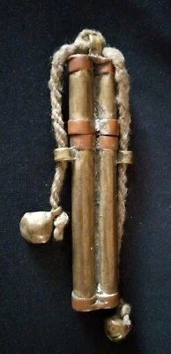 Antique Tibetan Brass Twin Cylinder Needle Case c1800 4.5" RARE - Image 1 of 4