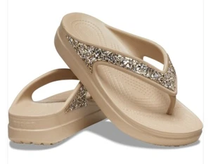 Crocs Sloane Damen-Flip-Flops Glitzer Keilabsatz goldbraun Größe 6 (R663) - Bild 1 von 10