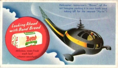 Vintage 1950s Bond Bread Advertising Card Helicopter Future Vision Rare - Image 1 of 2