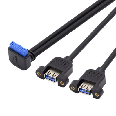 CY Angled 19/20Pin Header to USB 3.0 Dual Ports Screw Mount Type Cable 5Gbps - Image 1 of 4