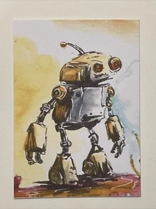 ACEO Print Robot Artist Trading Card ATC Watercolor and Ink - Picture 1 of 3