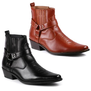 Men's Belt Strap Studded Western Cowboy Dress Boot - Picture 1 of 13