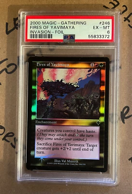 PSA6 PSA 6 EX-MT MTG Invasion FOIL Fires of Yavimaya Magic the Gathering - Image 1 of 2