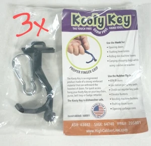 3x Kooty Schlüssel ~ keimfreies berührungsloses Werkzeug ~ schwarzer Schlüsselanhänger ~ mit Karabinerclip - Bild 1 von 2