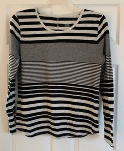 Merona Black/Gray Stripe Boat Neck Long Sleeve Top - XXL - NEW - Picture 1 of 3