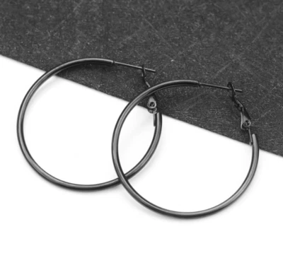 Pendientes de aro redondos simples de acero inoxidable de oro rosa negro plata cierre giratorio Foto 1 de 4