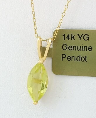GENUINE 0.71 Cts PERIDOT PENDANT 14K YELLOW GOLD - Free Certificate Appraisal - Image 1 of 4
