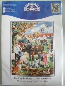 BRANDNEU, GROSS, DMC GEZÄHLTES KREUZSTICH-SET "DAS PFERD FÜTTERN". - Bild 1 von 2