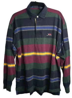 De Colección Y2K Gant Manga Larga Polo Rugby Camisa XL Bordada Bandera Verde Rojo Azul Hombres Foto 1 de 4