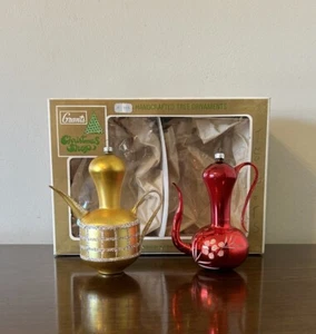 IOB (2) Vintage Blown Glass Large 4.5” Teapot GRANTS Christmas Ornaments READ - Picture 1 of 21