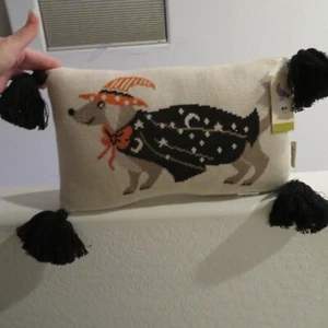 Halloween Decorative Dachshund Dog Witch Tassel Decorative Pillow 10" x 16" NWT - Picture 1 of 8