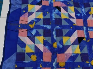 Handmade "Blue Star" quilt, Baby, Lap/Travel blanket, Blue, Pink, Yellow - Picture 1 of 7