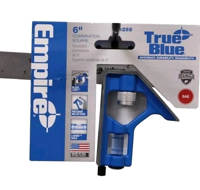 EMPIRE E255 TRUE BLUE 6" COMBINATION SQUARE MADE IN USA NEW 4566444 - Image 1 of 1