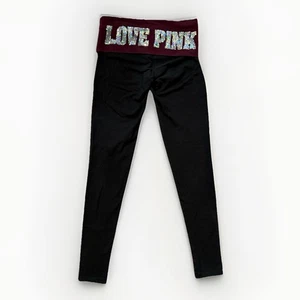 Y2K VTG Fold Over Victoria’s Secret Pink Sequin Yoga Pants Size XS - Picture 1 of 8