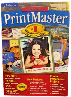 PrintMaster Gold Version 17 20th Anniv Broderbund MS Windows XP - Image 1 of 4