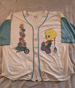 Maglione da baseball vintage 1995 Looney Tunes Warner Bros Tweety maglia grunge Y2K L - Foto 1 di 7