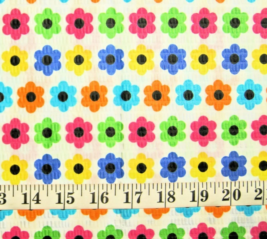 Tela Seersucker de algodón blanco con margaritas coloridas de 1 yarda 37" X 44" Foto 1 de 2