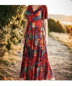 Soft Surroundings Printemps Maxi Dress X-Large Multicolor Floral Tiered Boho - Picture 1 of 12