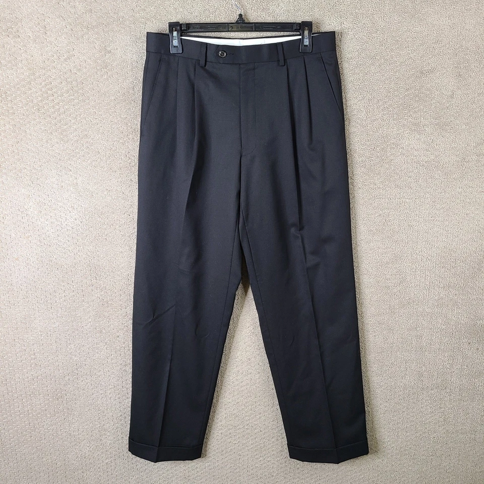 Chaps Pantalones Para Hombre 32x30 Negro Plisado Lana Vestido Traje Pantalones Puños Oficina Foto 1 de 4