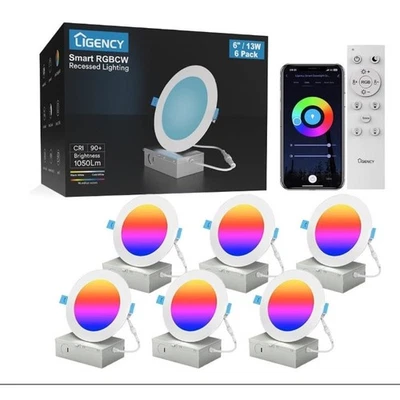 Pacote com 6 luzes de teto Smart RGB embutidas WiFi 6" – Alexa App Control - Imagem 1 de 4