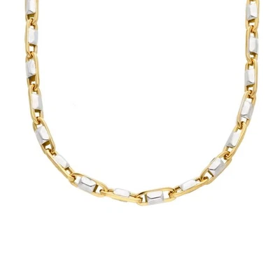 Cadena Oro Blanco Amarillo 18k 4mm Redondeado Eslabón Ovalado Central Botón Piramidal 23.6" Foto 1 de 4