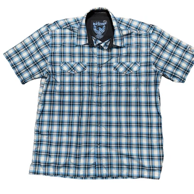 Camisa Kuhl Ionik Para Hombres XL Azul A Cuadros Manga Corta Perla Bolsillo a Presión Senderismo Azul Foto 1 de 4