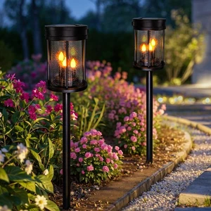 Outdoor Garden Solar Stake Lights Flickering Candle Lantern Lighting for Yard... - Picture 1 of 6