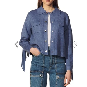 Sandro Giacca Cardigan XL Blu Frange Snap Galith Boho Western - Foto 1 di 15