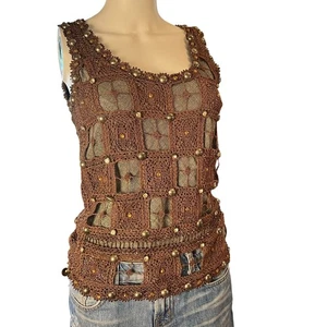 NWT $568 Rare y2k Hidy N.G. Brown Metallic Crochet Stud Overlay Top Size M - Picture 1 of 7