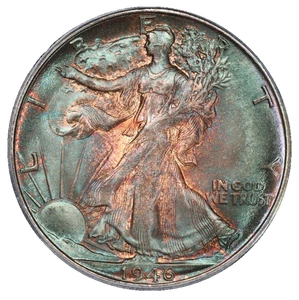 1946-S Walking Liberty Silver Half Dollar ICG MS-66+ Album Toned End Roll Toning - Picture 1 of 8